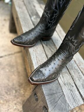 Custom Handmade Gray Authentic Ostrich Snip-Toe Western Boots Size 8.5 D